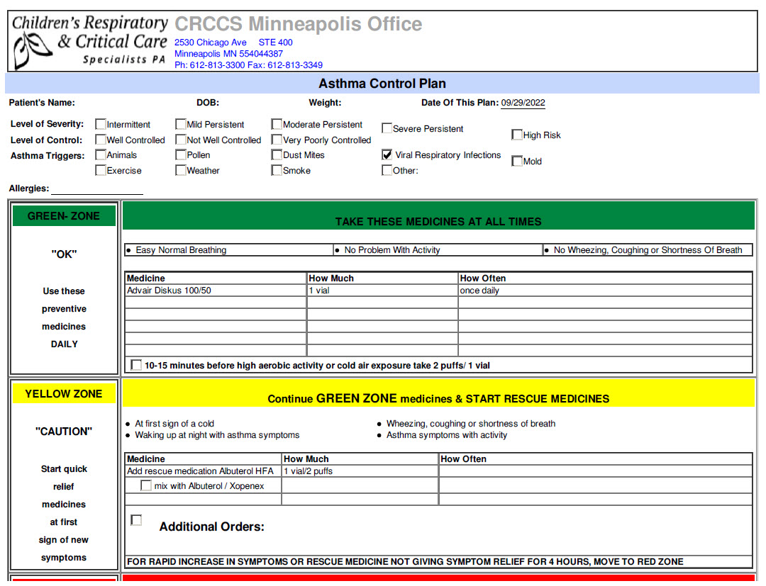 Helpful Tips in Cold Season Asthma and Respiratory Control Plans Children's Respiratory and